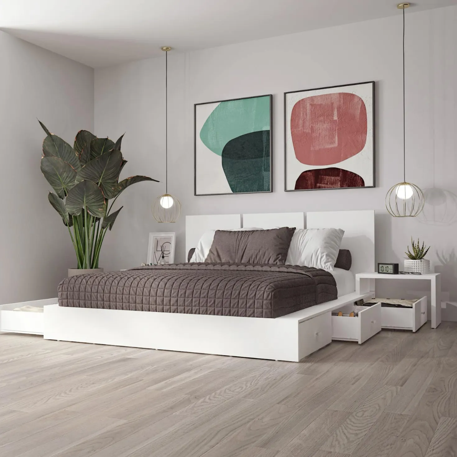 Ensemble grand lit avec rangement 6 tiroirs (60") - 4 mcx