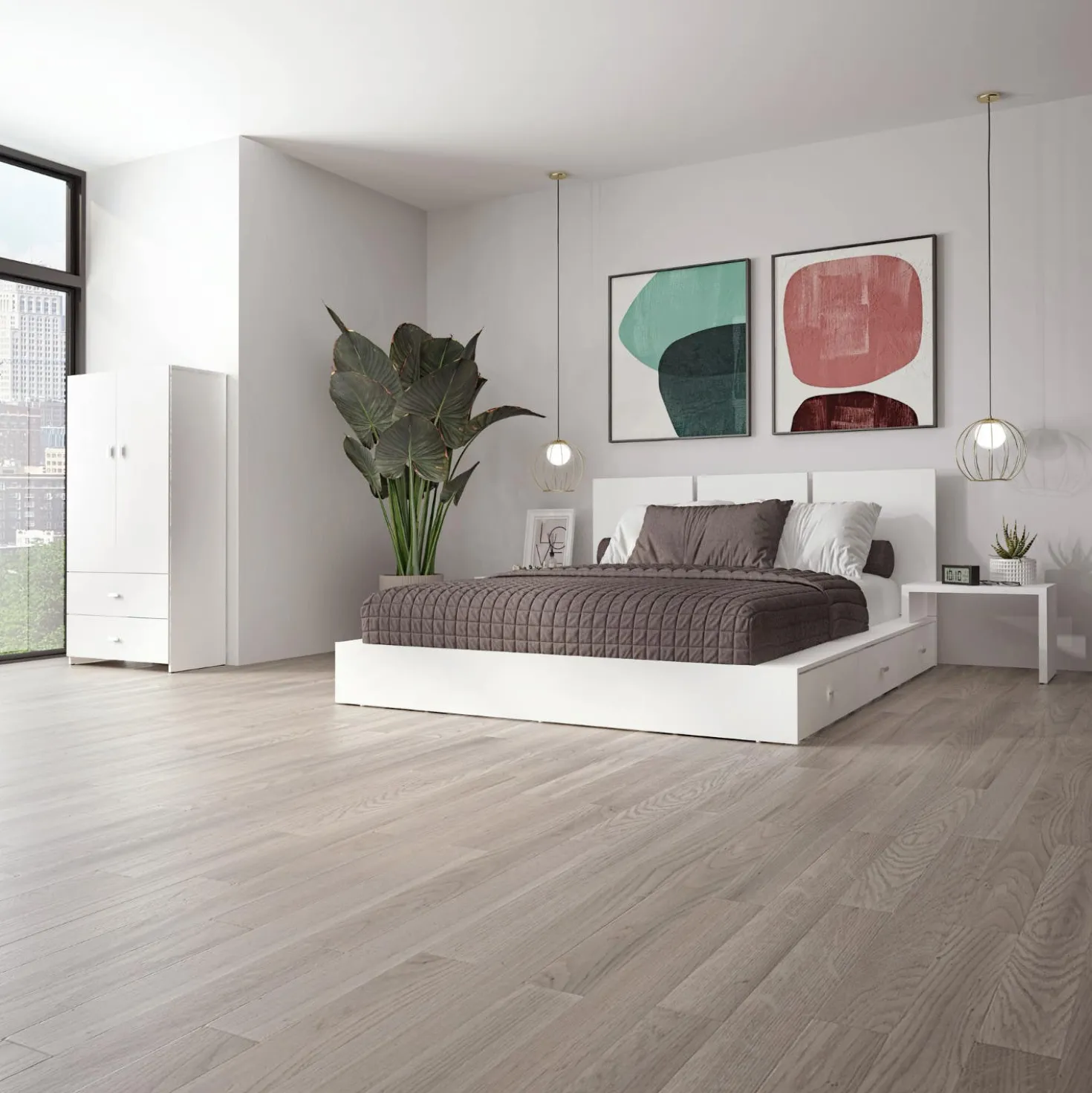 Ensemble grand lit avec 6 tiroirs de rangement (60") - 5 mcx