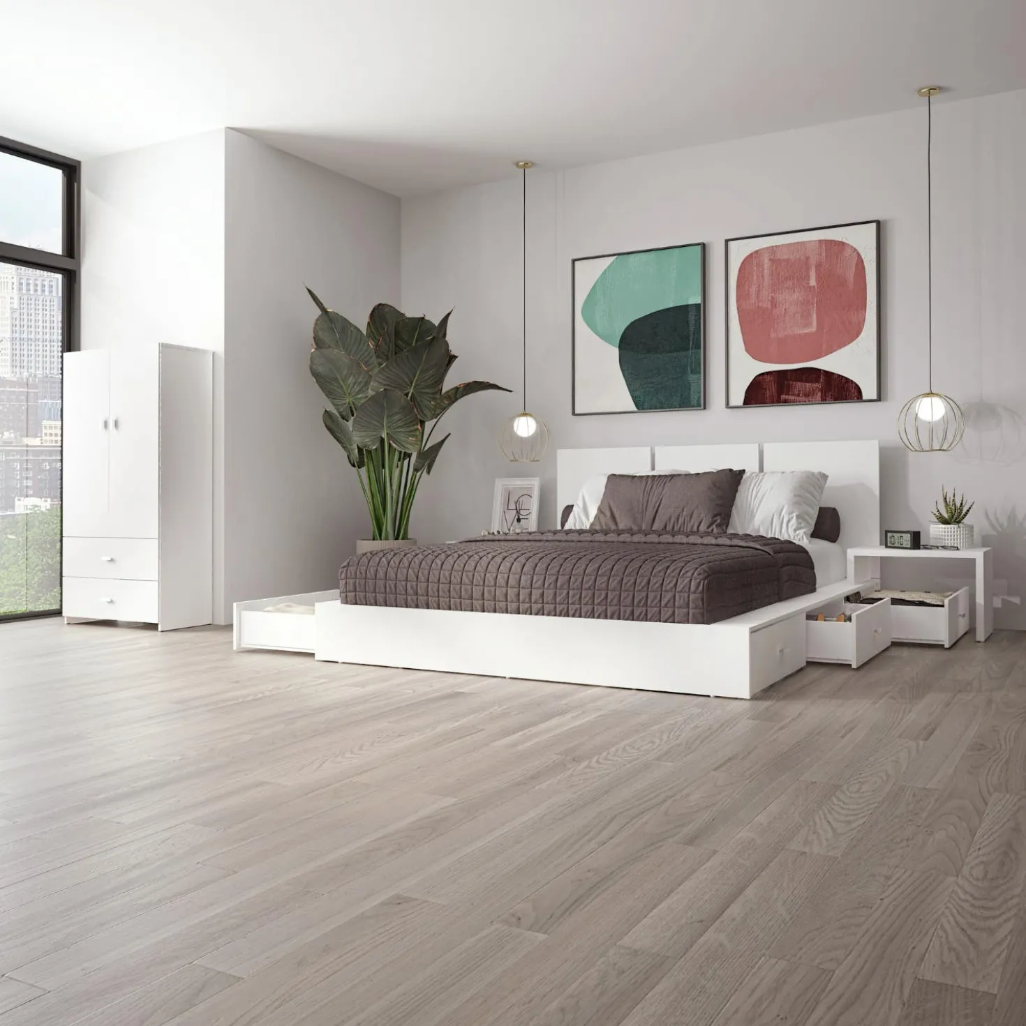 Ensemble grand lit avec 6 tiroirs de rangement (60") - 5 mcx