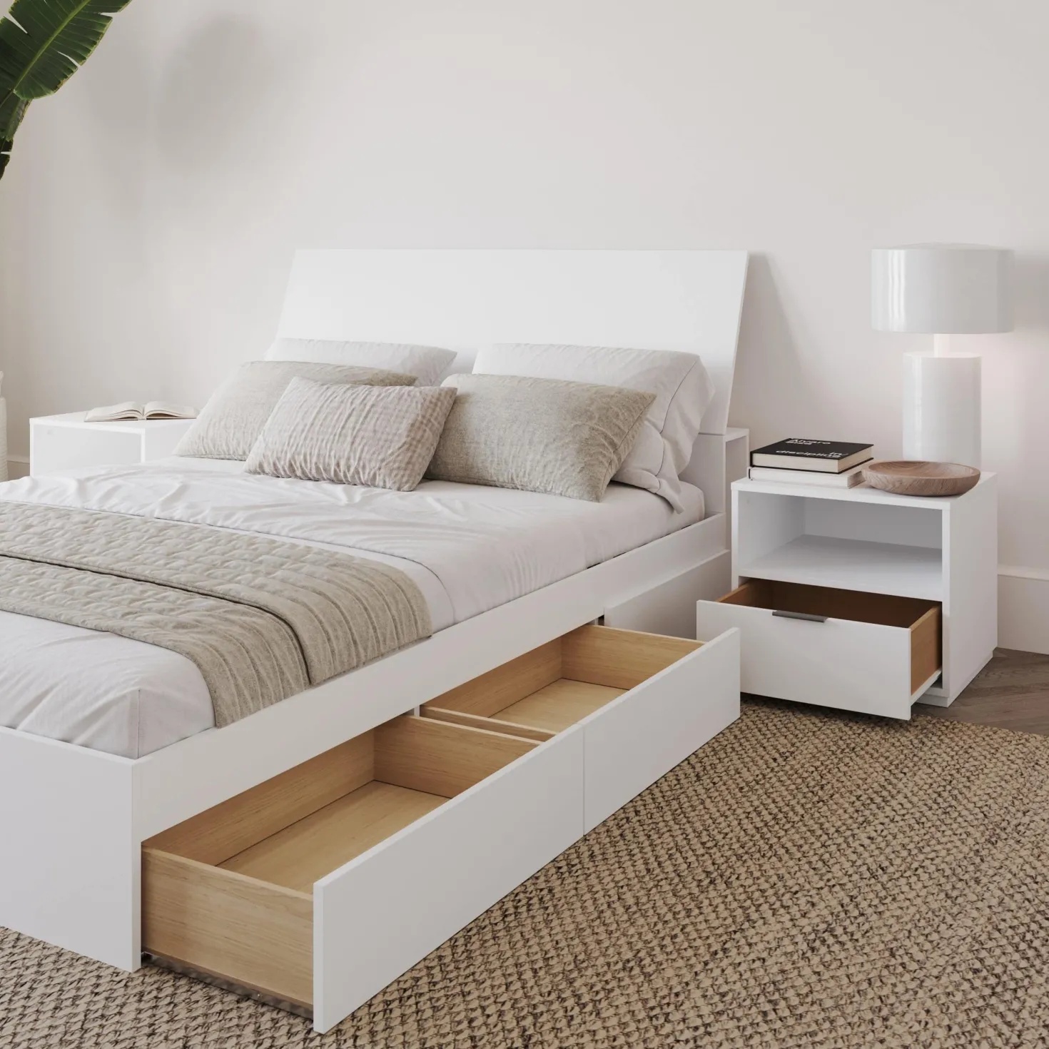Ensemble lit double avec rangement 3 tiroirs (54") - 4mcx - Nexera