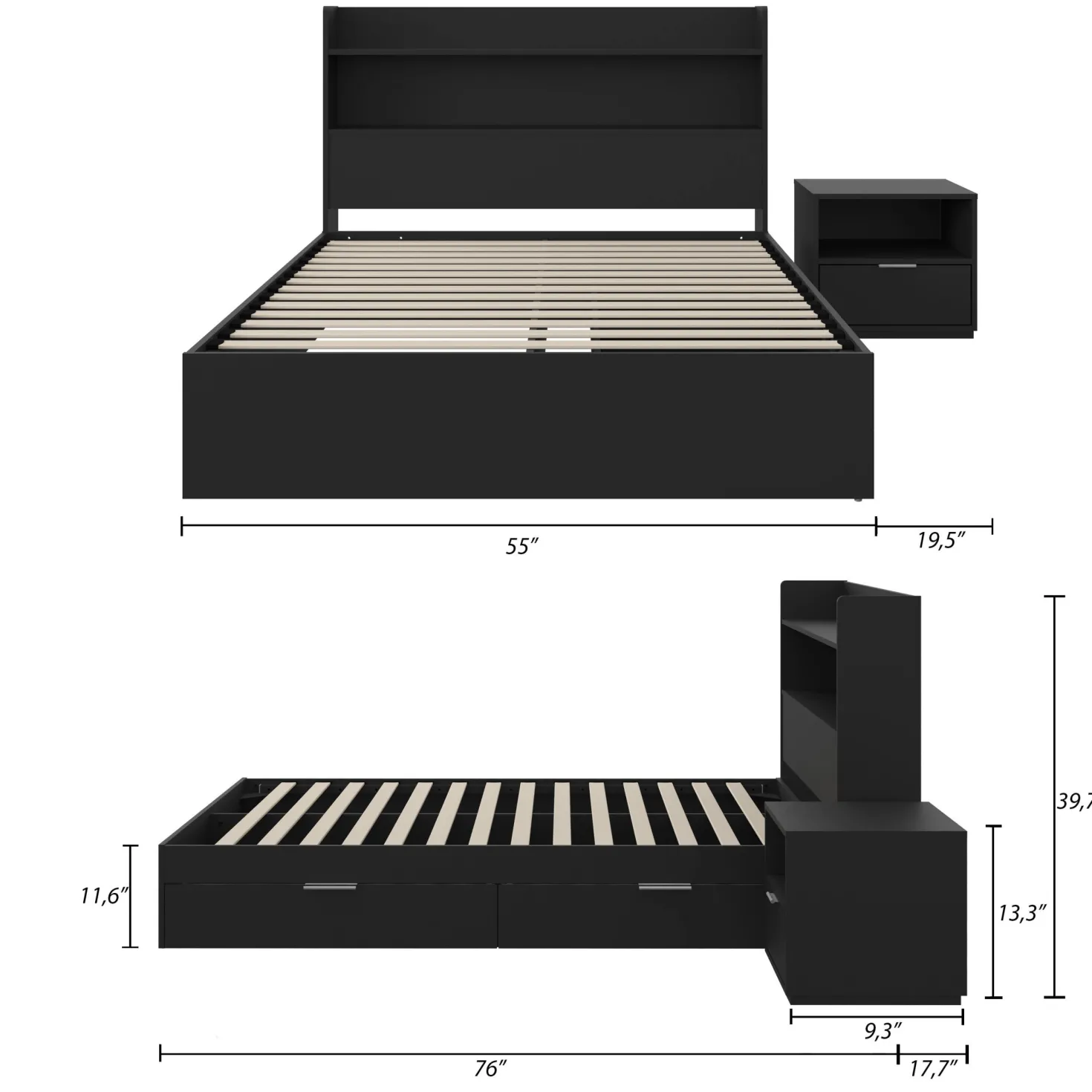 Ensemble lit double avec rangement (54") - 3mcx - Nexera