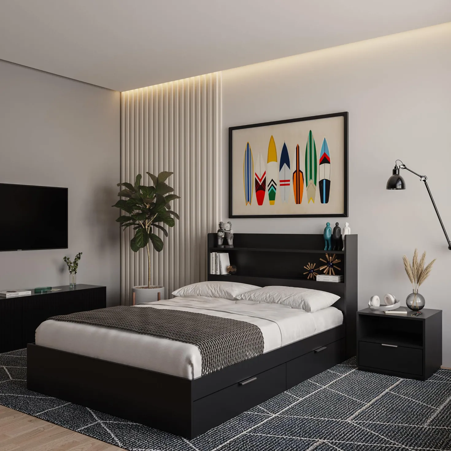 Ensemble lit double avec rangement (54") - 3mcx - Nexera