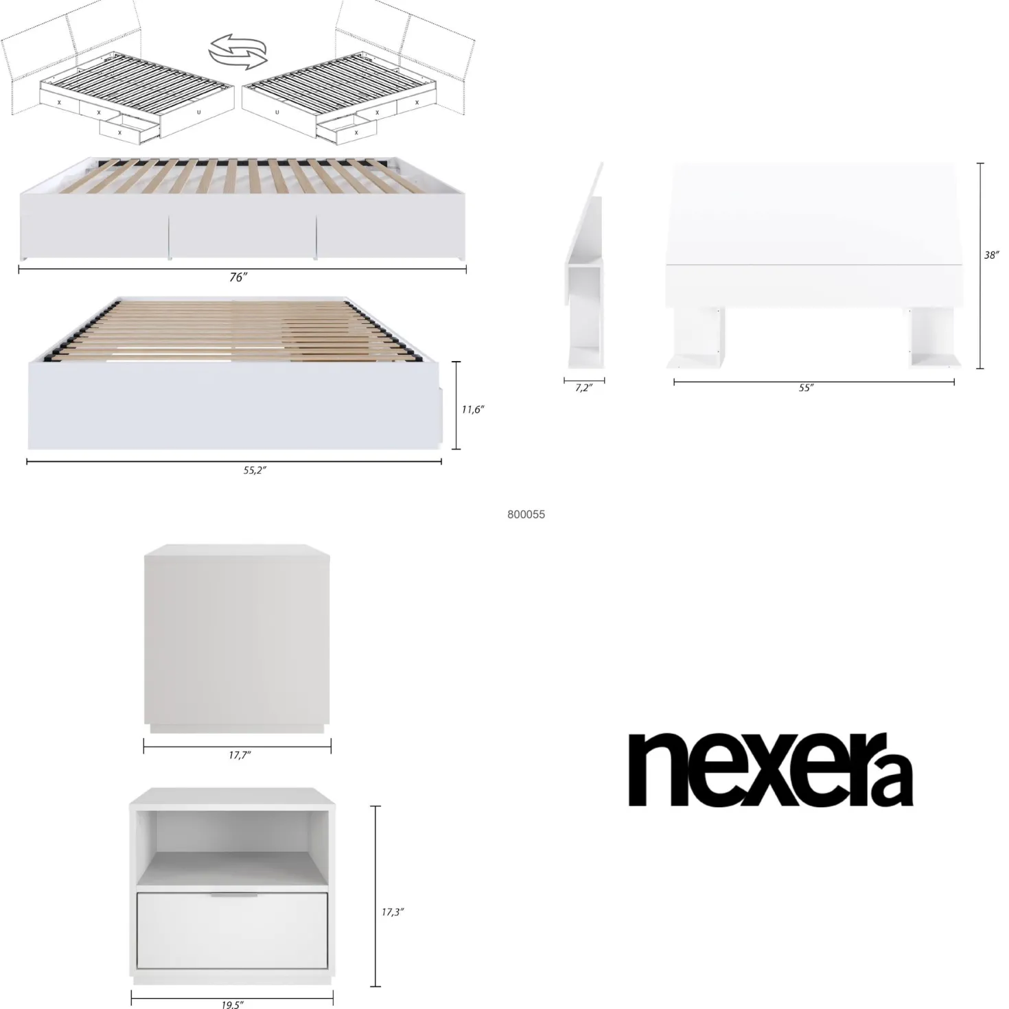 Ensemble lit double avec rangement (54") - 3mcx - Nexera