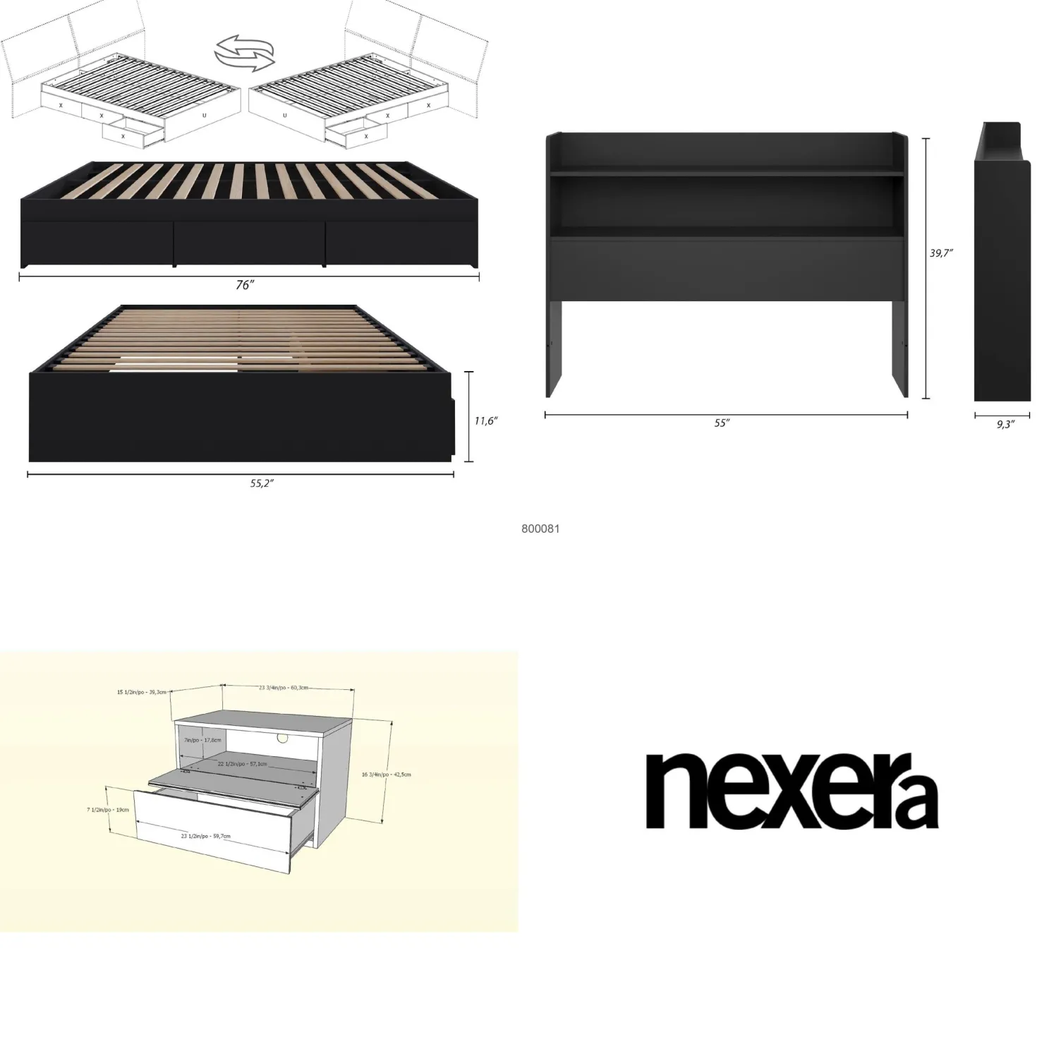 Ensemble lit double avec rangement (54") - 3mcx - Nexera