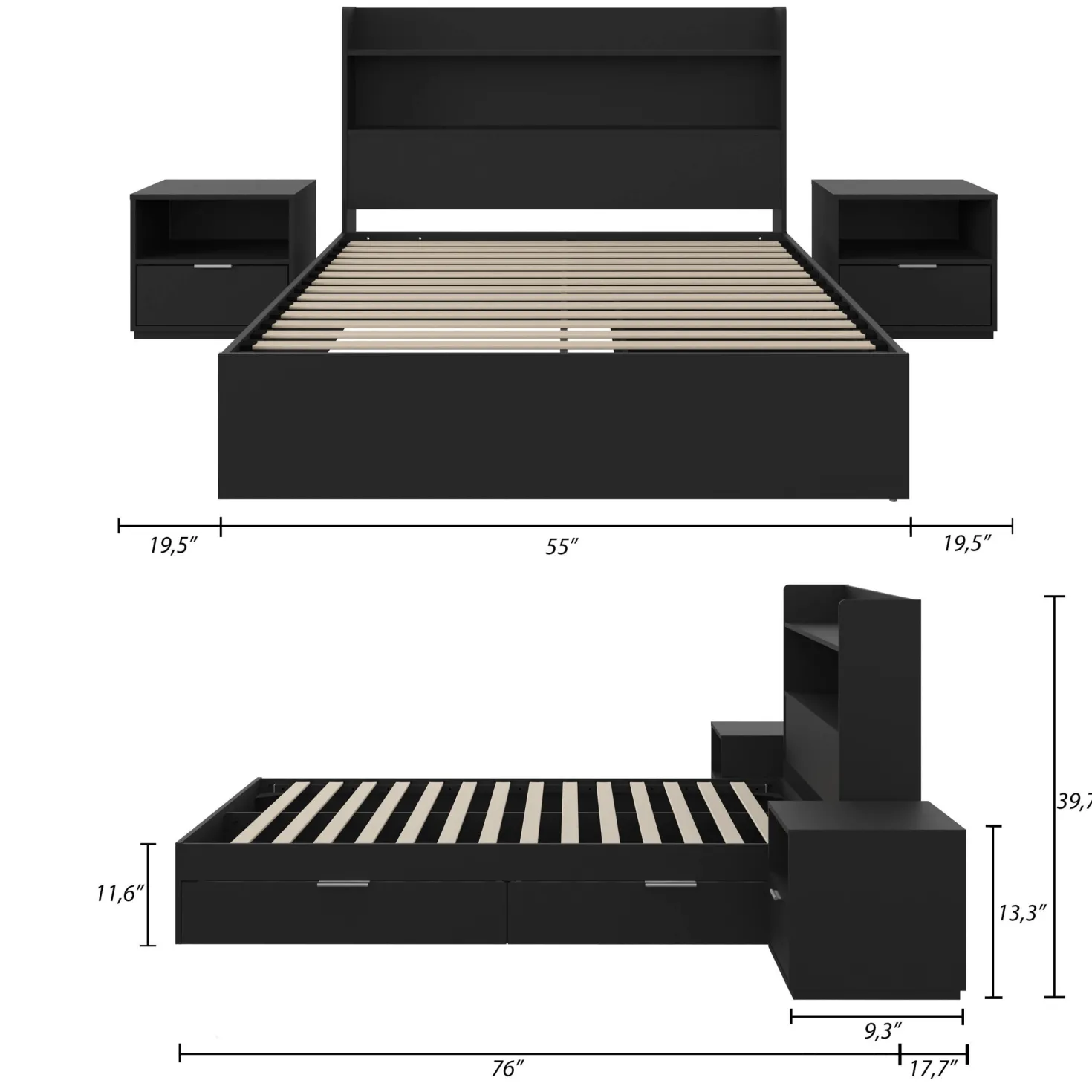 Ensemble lit double avec rangement (54") - 4mcx - Nexera