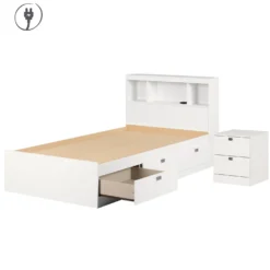 Ensemble lit simple avec rangement 3 tiroirs, tête de lit avec chargement USB et table de chevet (39") - South Shore