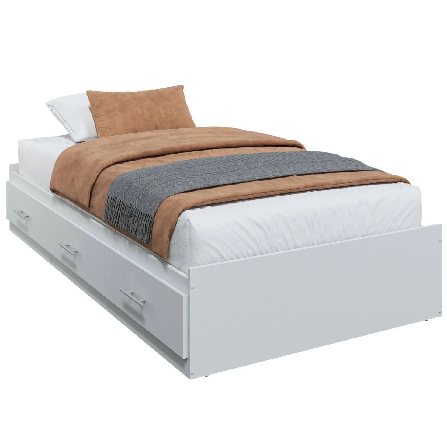 Ensemble lit simple avec rangement 3 tiroirs, tête de lit et commode (39")