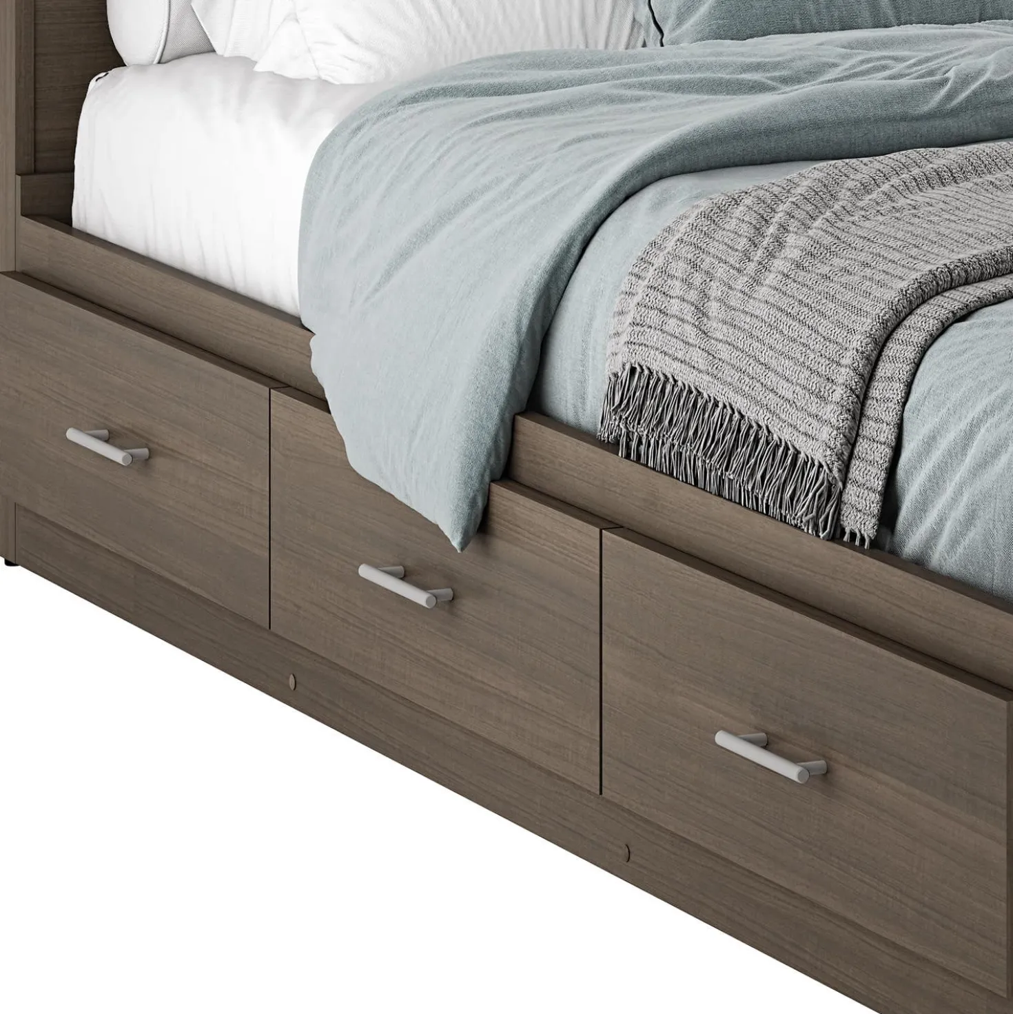 Ensemble lit simple avec rangement 3 tiroirs, tête de lit et commode (39")