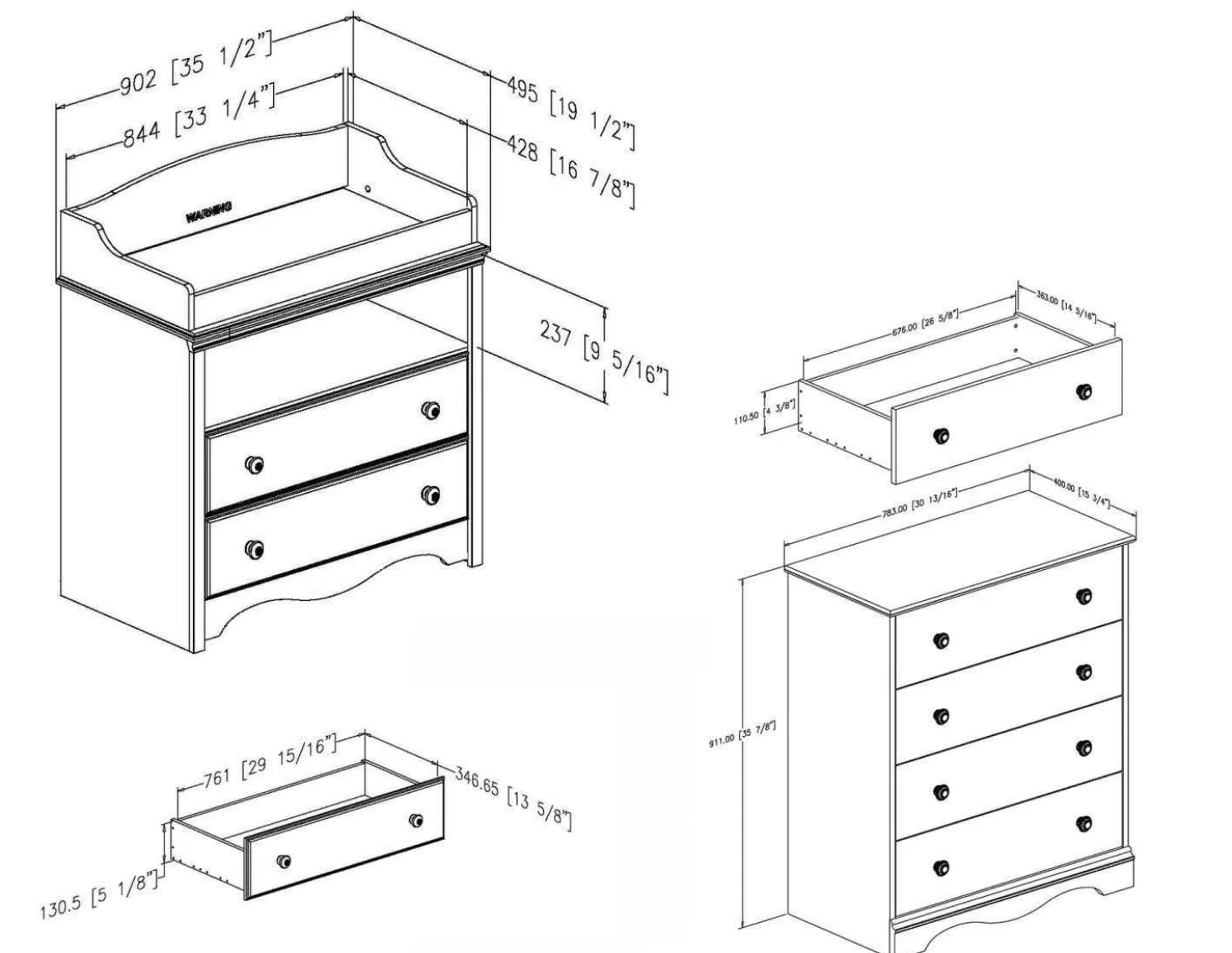 Ensemble table à langer et commode 4 tiroirs - South Shore