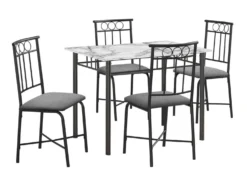 Ens salle à manger - 5mcx, blanc marbre, métal noir