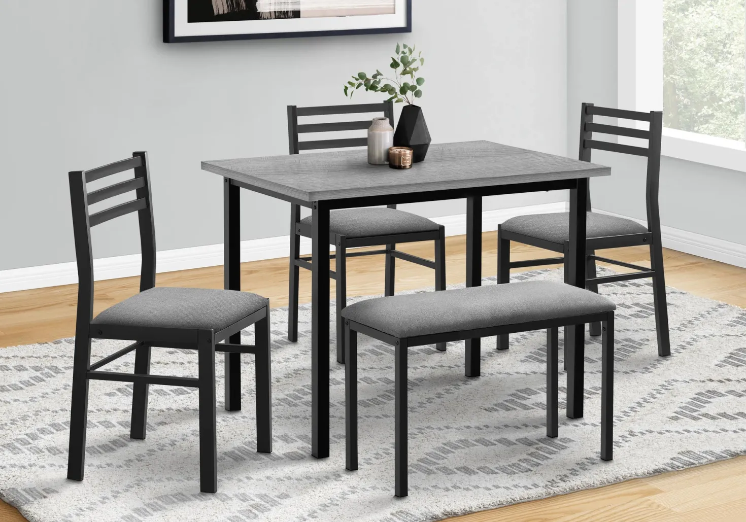Ens salle à manger - 5mcx, dessus gris, métal noir