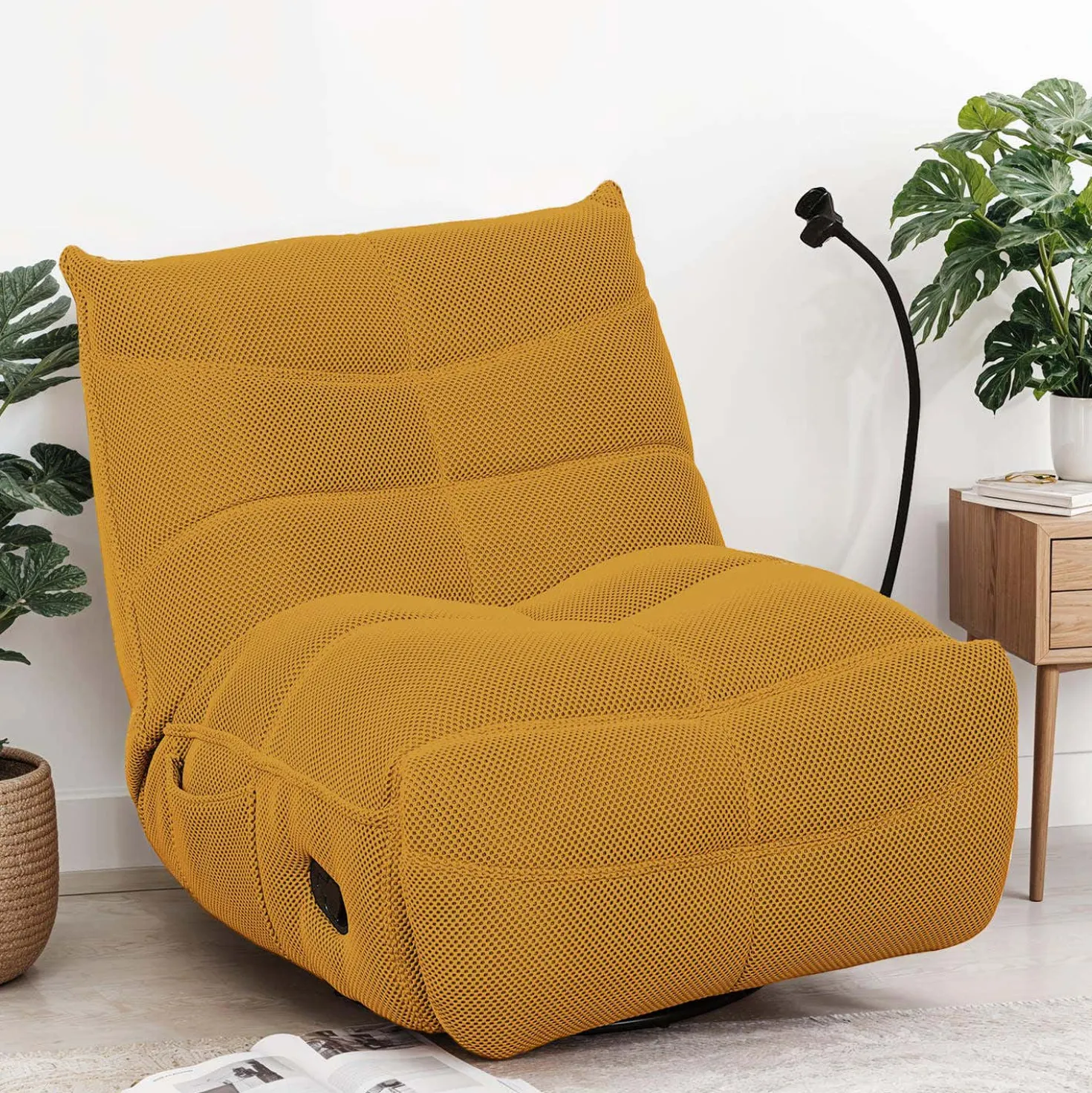 Fauteuil berçant inclinable avec support à cellulaire - jaune or