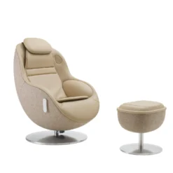 Fauteuil de massage inclinable électrique avec ottoman en cuir synthétique - beige