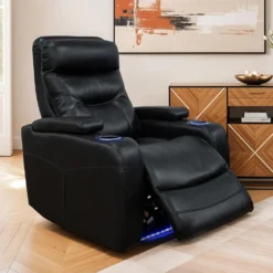Fauteuil inclinable électrique avec rangement, porte-gobelets et éclairage DEL - noir