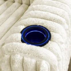 Fauteuil inclinable électrique berçant et pivotant en velours côtelé avec porte-gobelets et éclairage DEL - beige