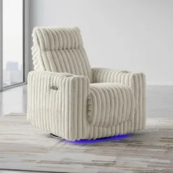 Fauteuil inclinable électrique berçant et pivotant en velours côtelé avec porte-gobelets et éclairage DEL - beige