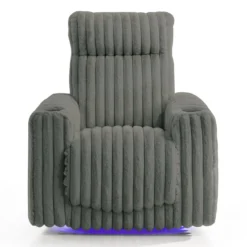 Fauteuil inclinable électrique berçant et pivotant en velours côtelé avec porte-gobelets et éclairage DEL - gris