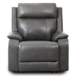 Fauteuil inclinable électrique en cuir avec appui-tête ajustable - gris