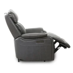 Fauteuil inclinable électrique en cuir avec appui-tête ajustable - gris