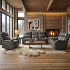 Fauteuil inclinable électrique en cuir avec appui-tête ajustable - gris