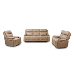 Fauteuil inclinable électrique en cuir avec appui-tête ajustable - taupe