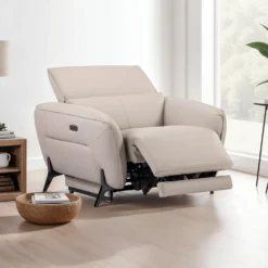 Fauteuil électrique inclinable avec appui-tête ajustable - cuir véritable