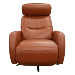 Fauteuil électrique inclinable et pivotant en cuir véritable avec appui-tête ajustable – tan