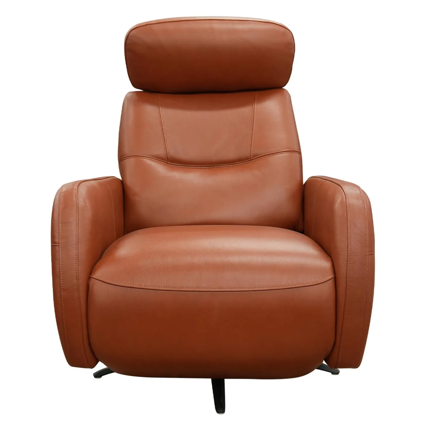 Fauteuil électrique inclinable et pivotant en cuir véritable avec appui-tête ajustable – tan