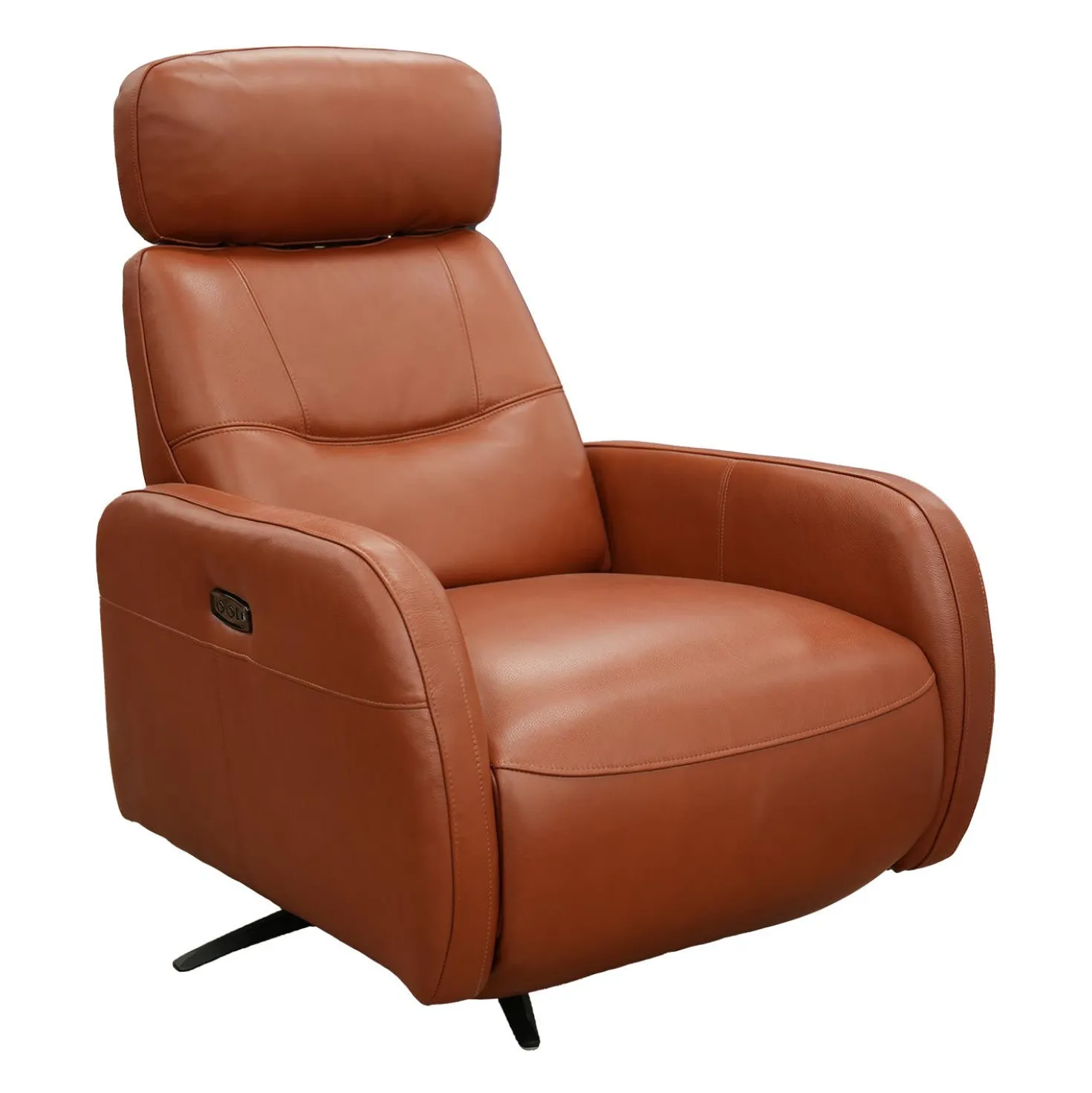 Fauteuil électrique inclinable et pivotant en cuir véritable avec appui-tête ajustable – tan