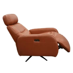 Fauteuil électrique inclinable et pivotant en cuir véritable avec appui-tête ajustable – tan