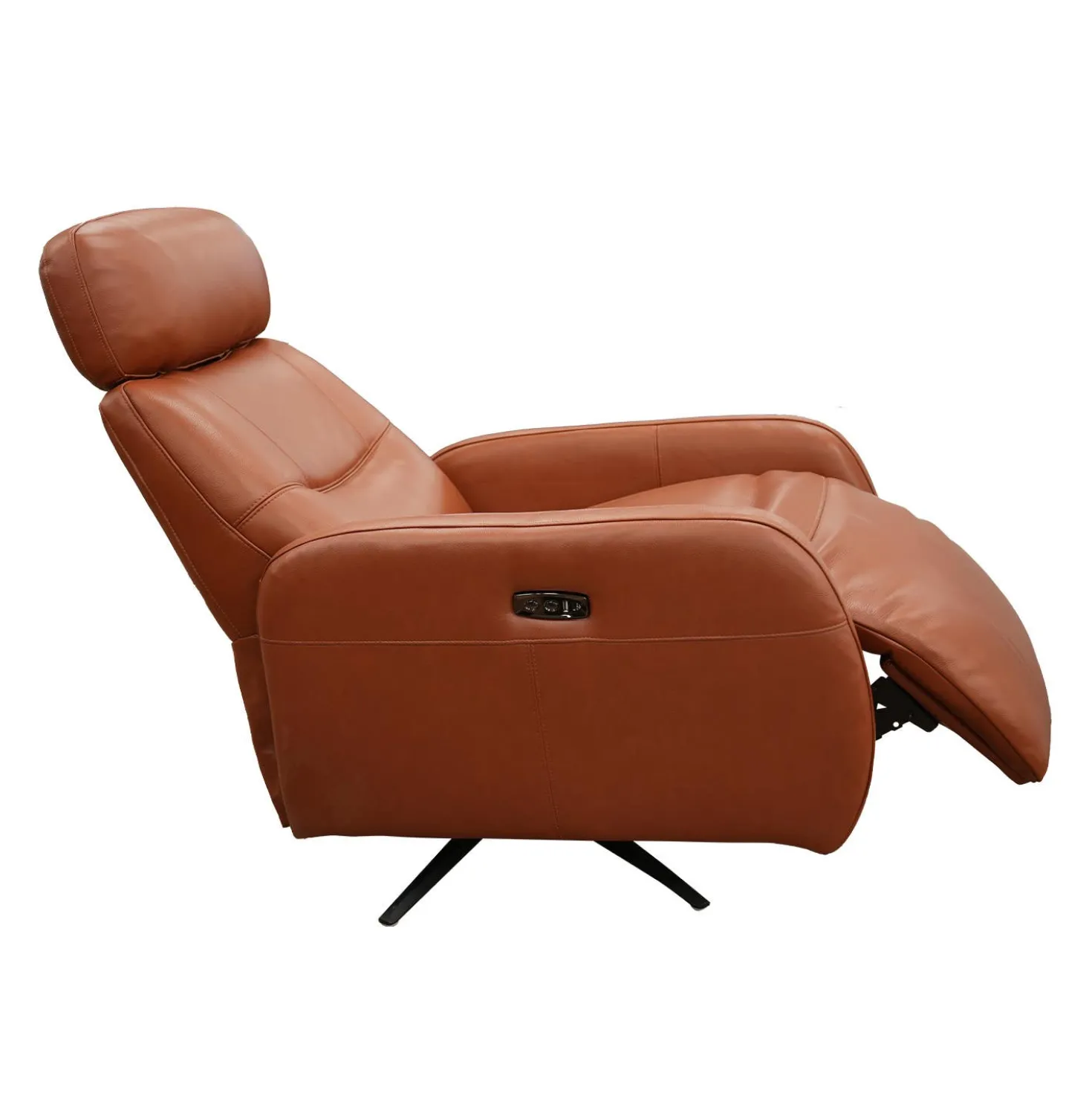 Fauteuil électrique inclinable et pivotant en cuir véritable avec appui-tête ajustable – tan