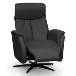 Fauteuil électrique inclinable et pivotant en cuir véritable - gris foncé