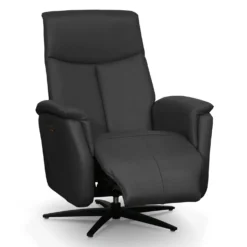 Fauteuil électrique inclinable et pivotant en cuir véritable - gris foncé