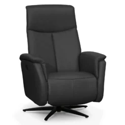 Fauteuil électrique inclinable et pivotant en cuir véritable - gris foncé