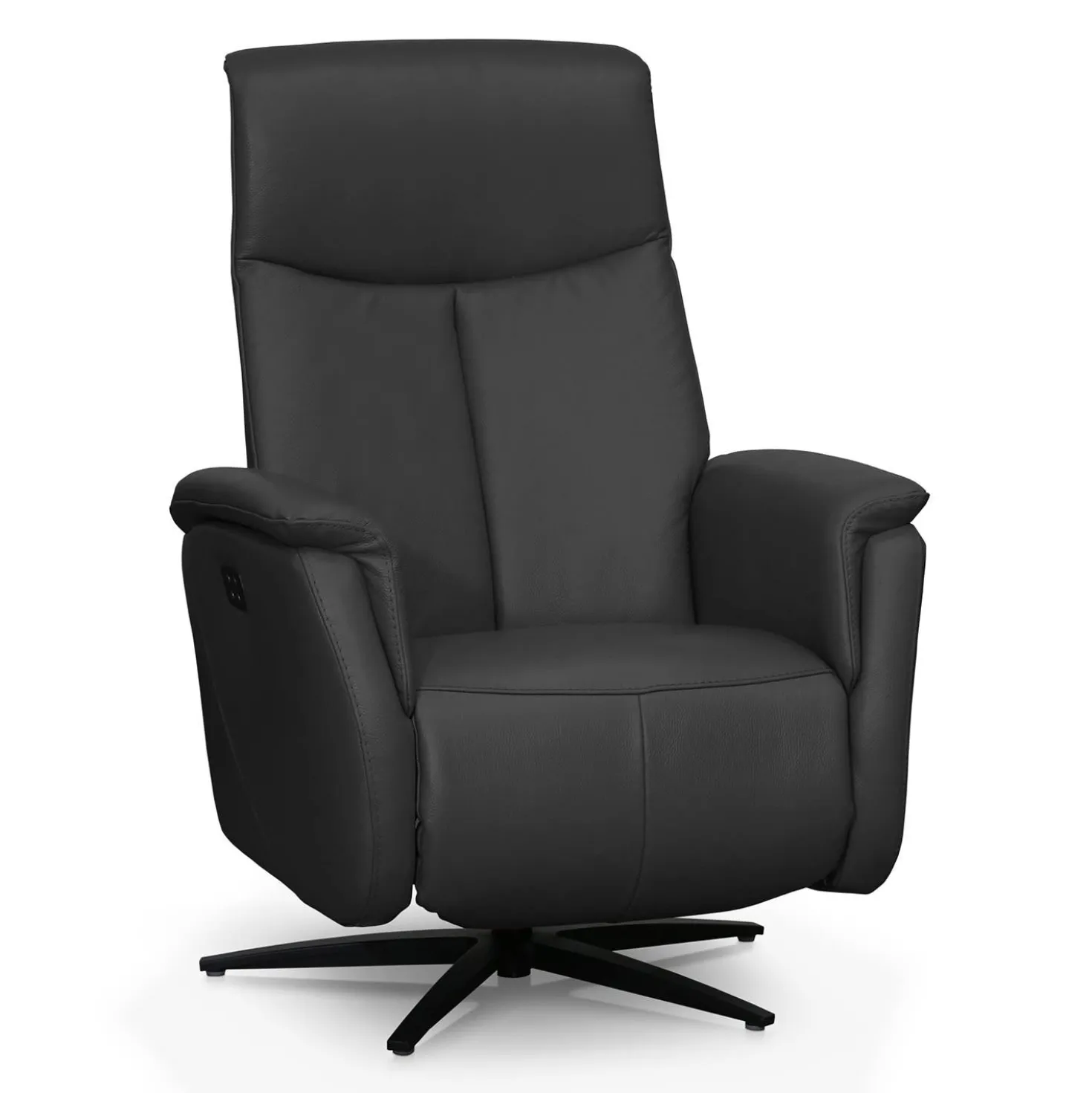 Fauteuil électrique inclinable et pivotant en cuir véritable - gris foncé