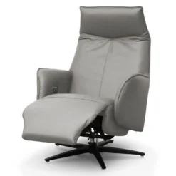 Fauteuil électrique inclinable et pivotant en cuir véritable - sable