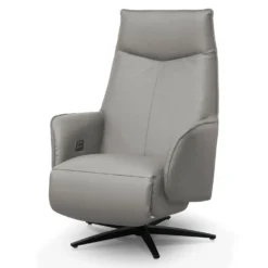 Fauteuil électrique inclinable et pivotant en cuir véritable - sable