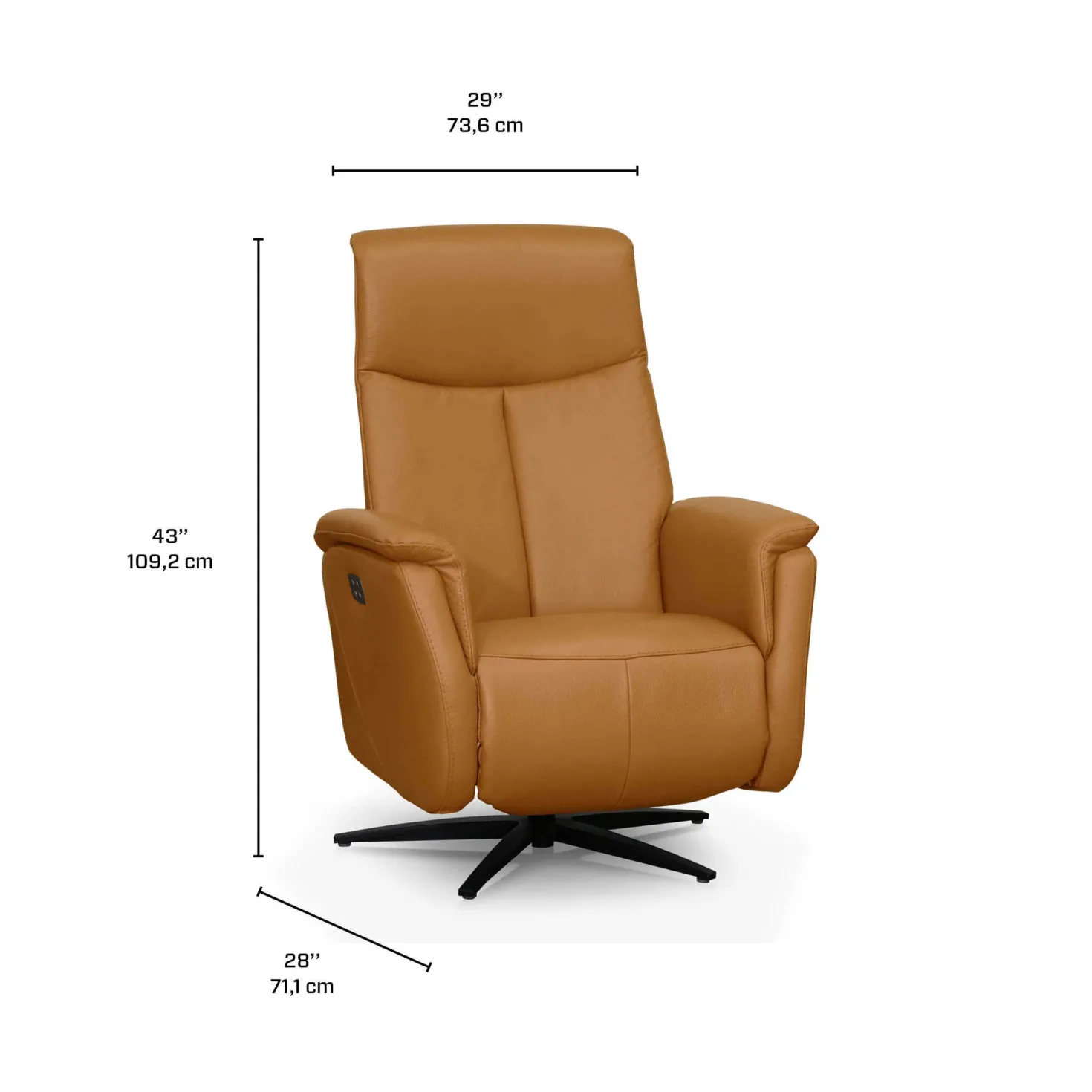 Fauteuil électrique inclinable et pivotant en cuir véritable - tan