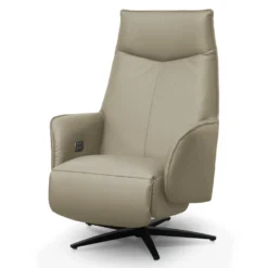 Fauteuil électrique inclinable et pivotant en cuir véritable - taupe