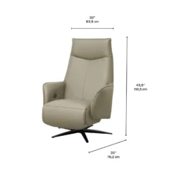 Fauteuil électrique inclinable et pivotant en cuir véritable - taupe