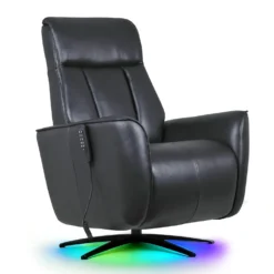 Fauteuil tout cuir électrique inclinable et pivotant 4 moteurs avec massage, haut-parleurs intégrés et lumières LED