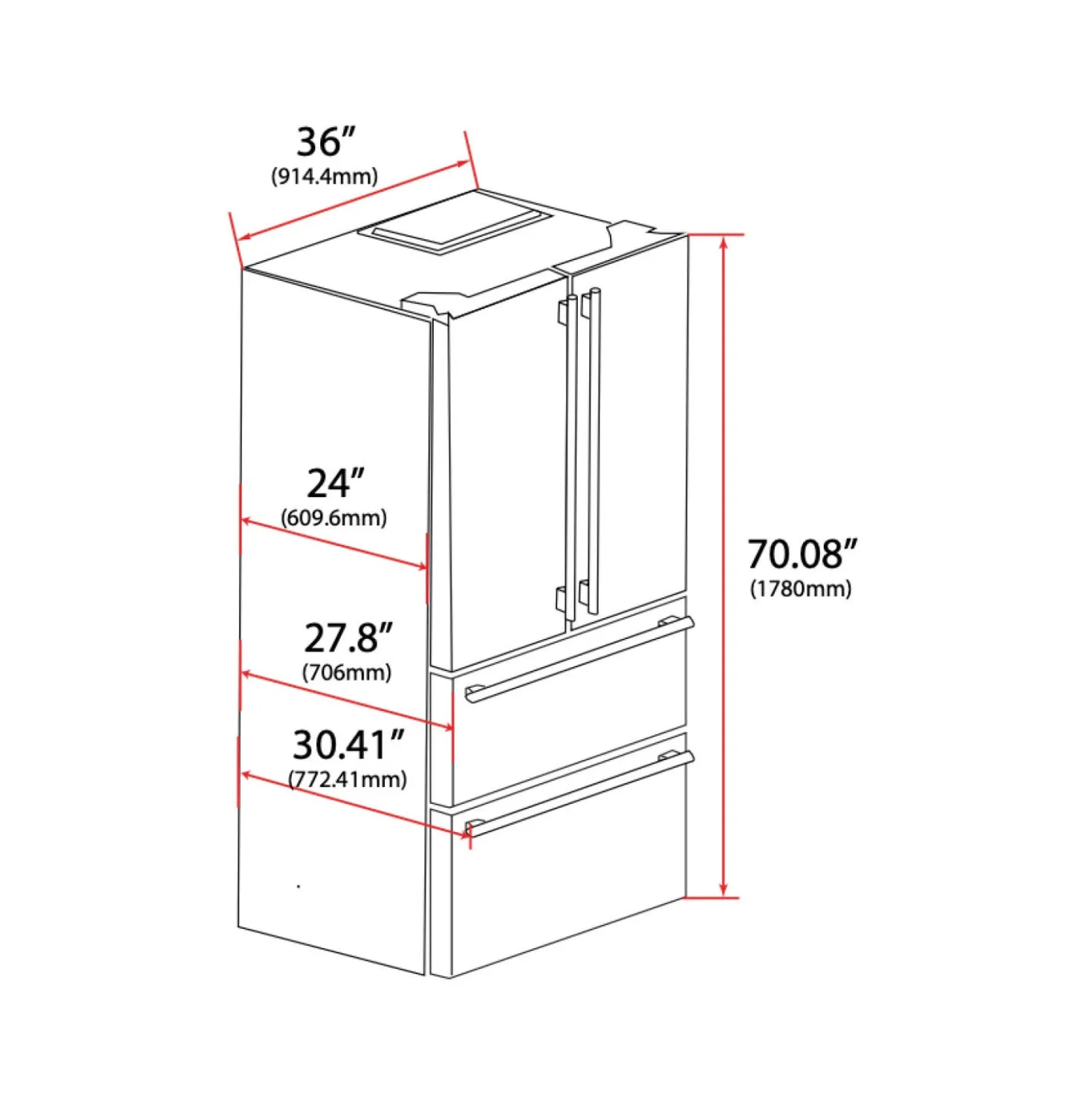 FORNO Réfrigérateur 19,2 pi3 36 po Noir Portes françaises - FFRBI1820-36