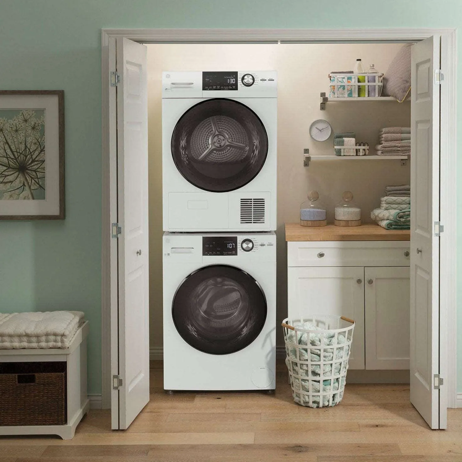 GE Ensemble laveuse sécheuse, Blanc, Chargement frontal
