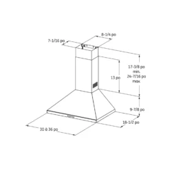GE Hotte Cheminée Acier inoxydable 30" , 350 PI3/MIN-JVW5301SJSSC