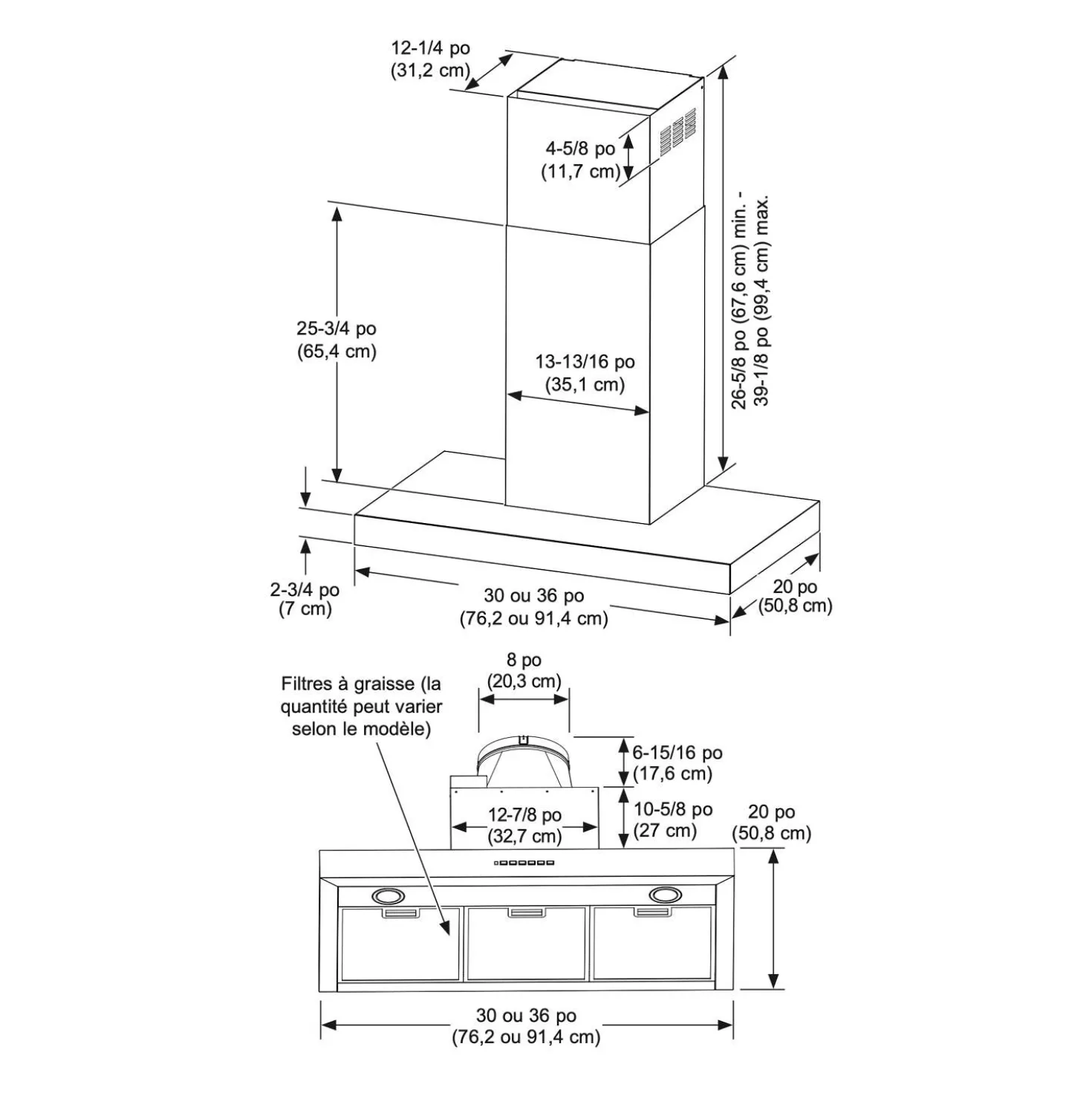 GE Hotte Cheminée Acier inoxydable 30" , 360 PI3/MIN-UVW8301SLSS