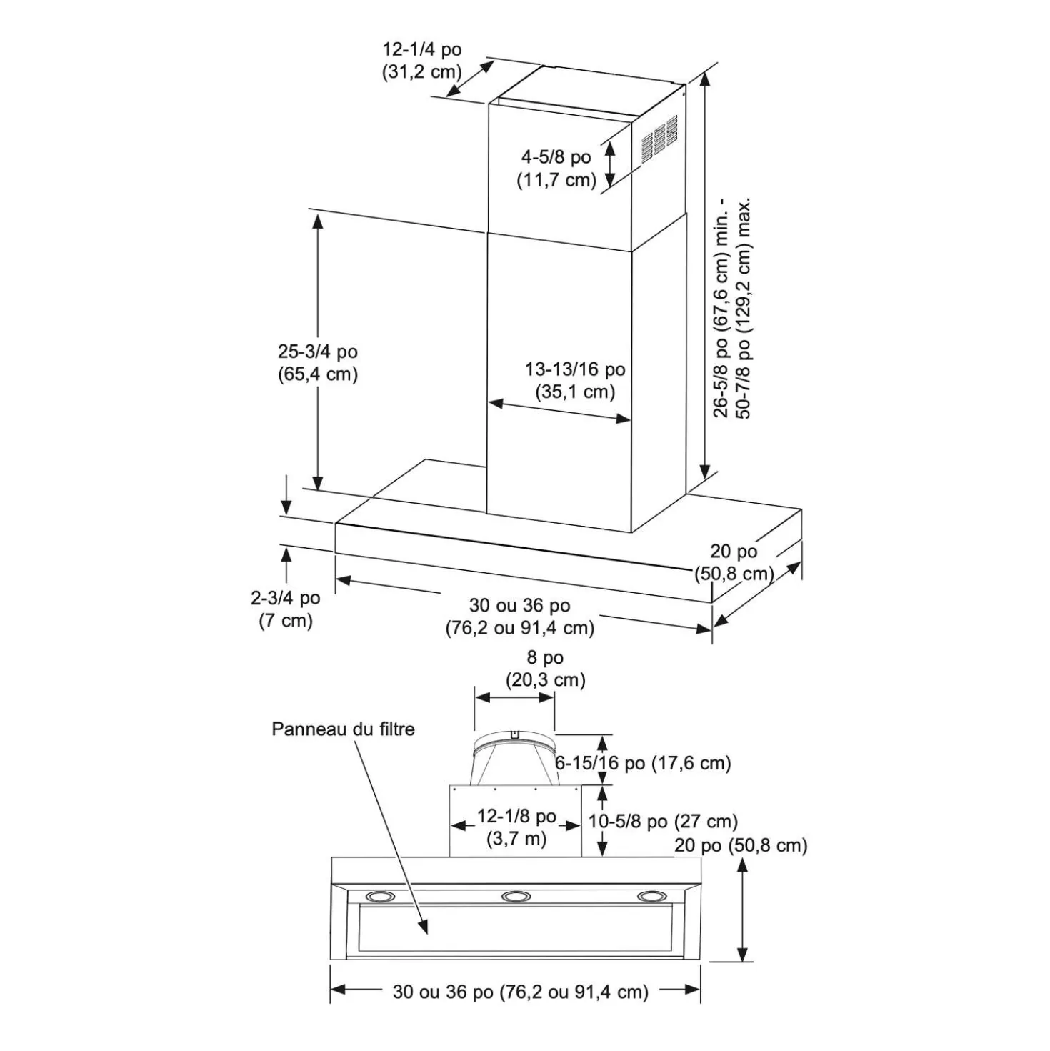 GE Hotte Cheminée Acier inoxydable 36" , 610 PI3/MIN-UVW9361SLSS