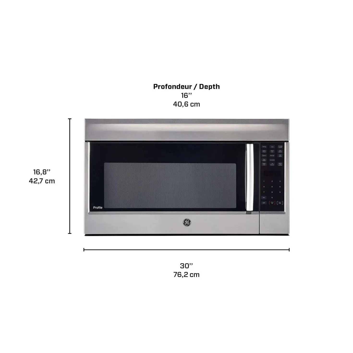 GE Profile Micro-ondes/hotte 1,8 pi3, Acier inoxydable, 30", 400
