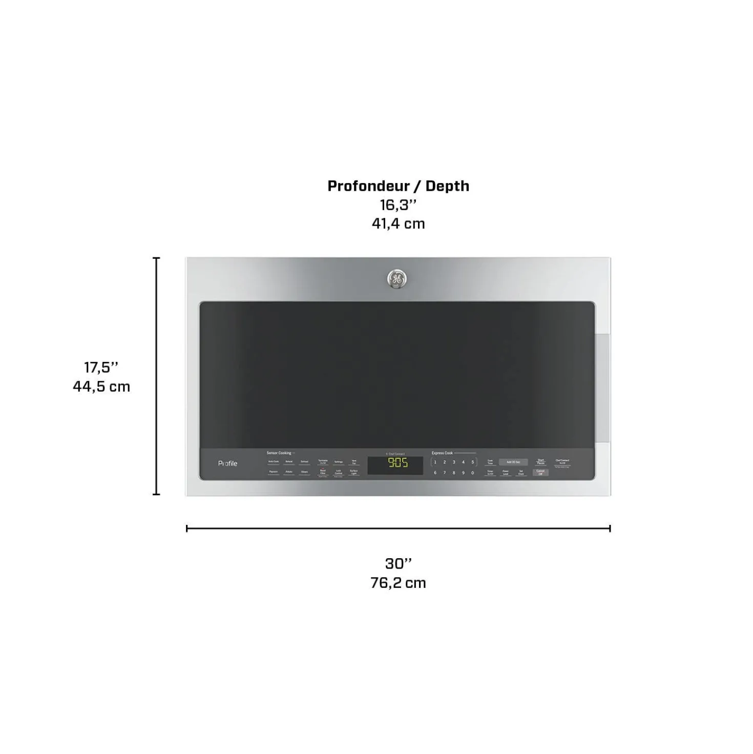 GE Profile Micro-ondes/hotte 2,1 pi3, Acier inoxydable, 30", 400