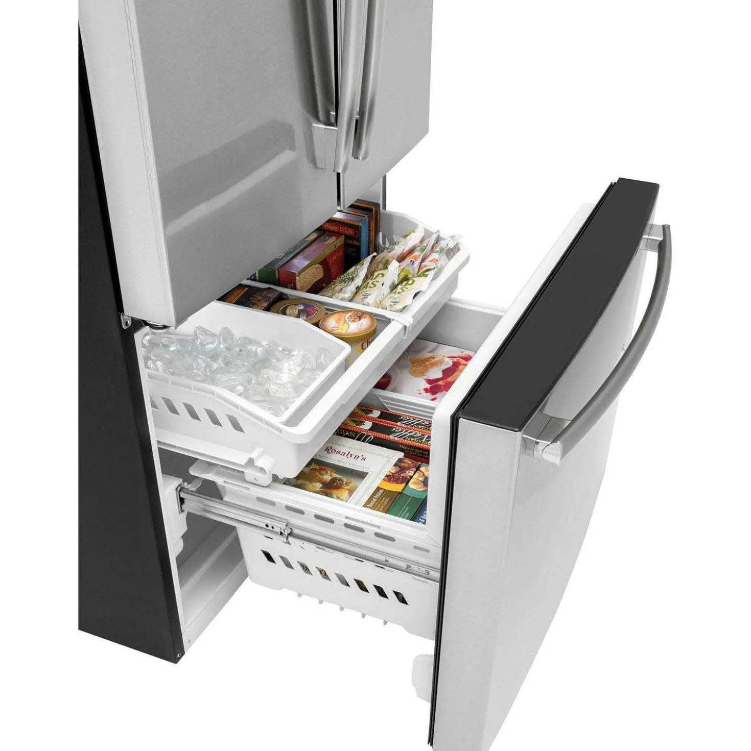 GE Réfrigérateur 27 pi3 36 po Acier inoxydable Congélateur en bas, Portes françaises - GNE27JYMFS