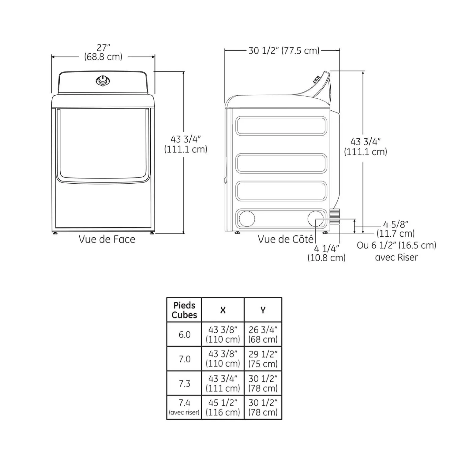 GE Sécheuse Chargement frontal Blanc 27" - GTD49EBMRWS